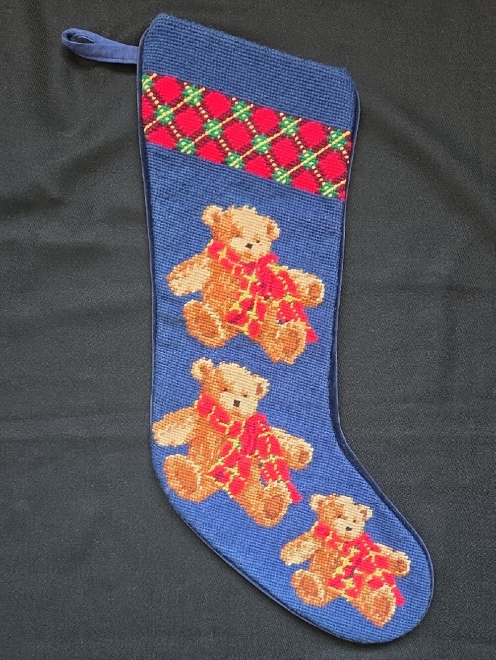 Teddy Bear Christmas Stocking with Red Plaid Accent